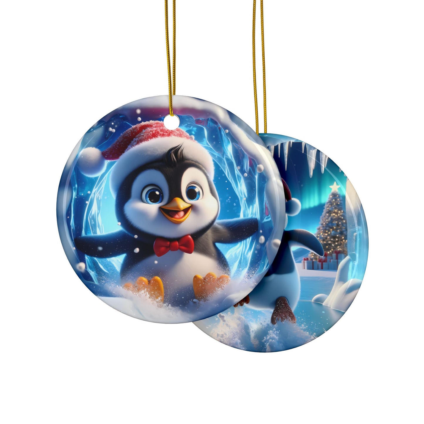 Cute Break-Through Penguin Ceramic Ornament, Double-Sided