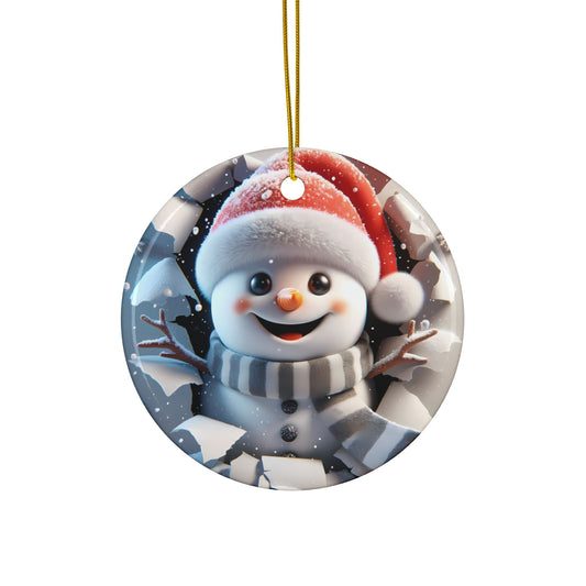 Cute Break-Through Snowman Ceramic Ornament, Double-Sided