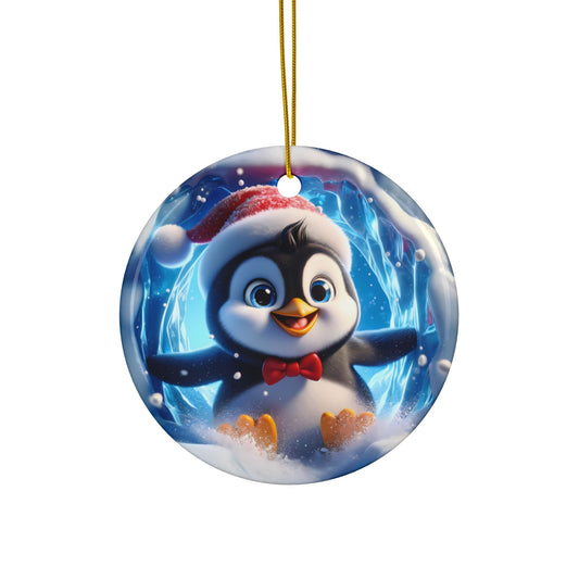 Cute Break-Through Penguin Ceramic Ornament, Double-Sided