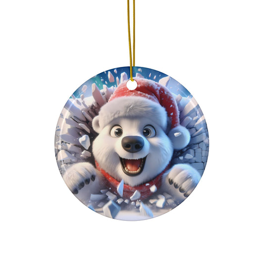 Cute Break-Through Polar Bear Ceramic Ornament, Double-Sided