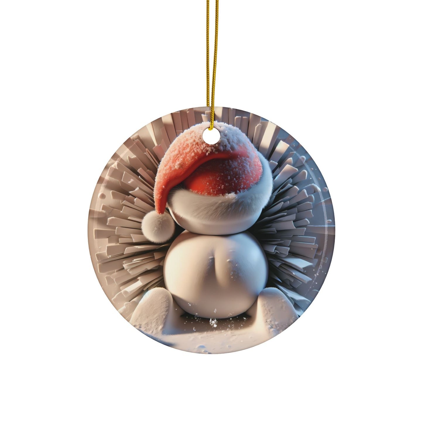 Cute Break-Through Snowman Ceramic Ornament, Double-Sided