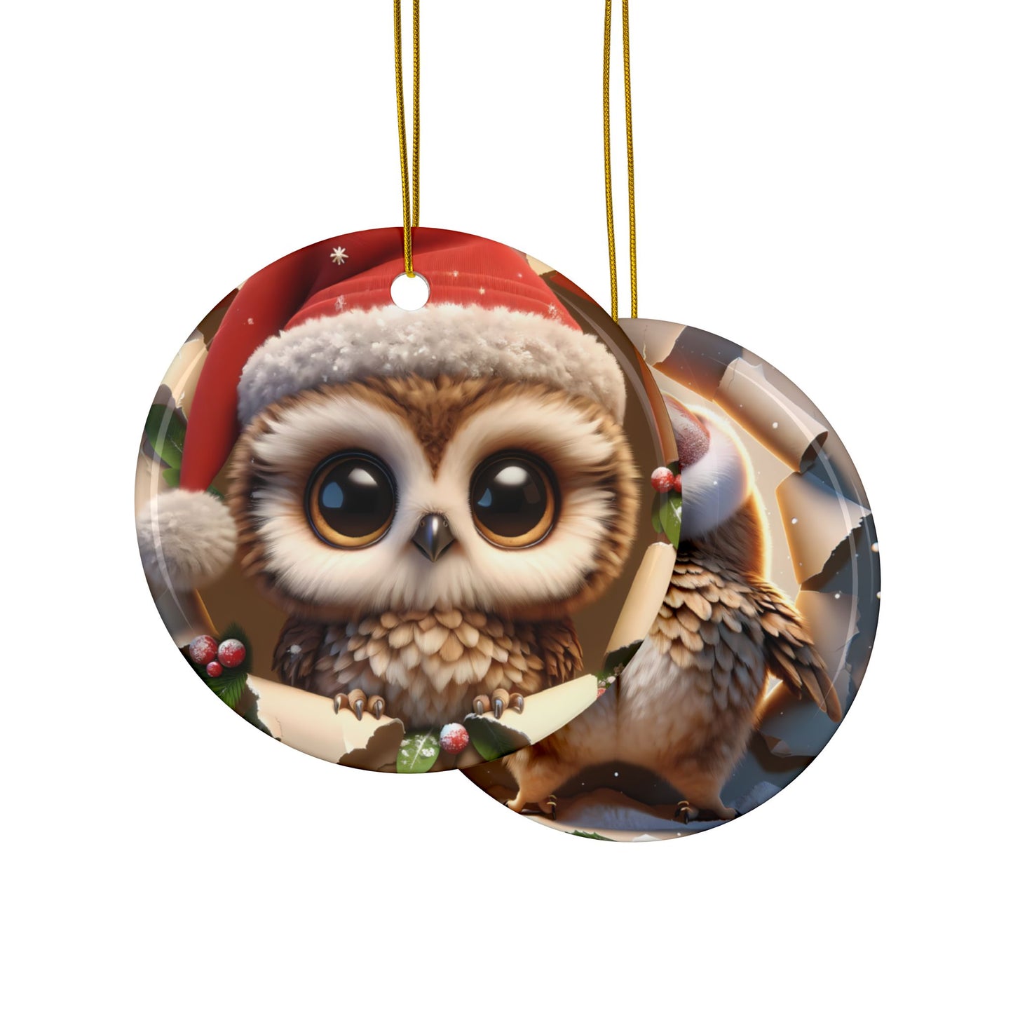 Cute Break-Through Owl Ceramic Ornament, Double-Sided