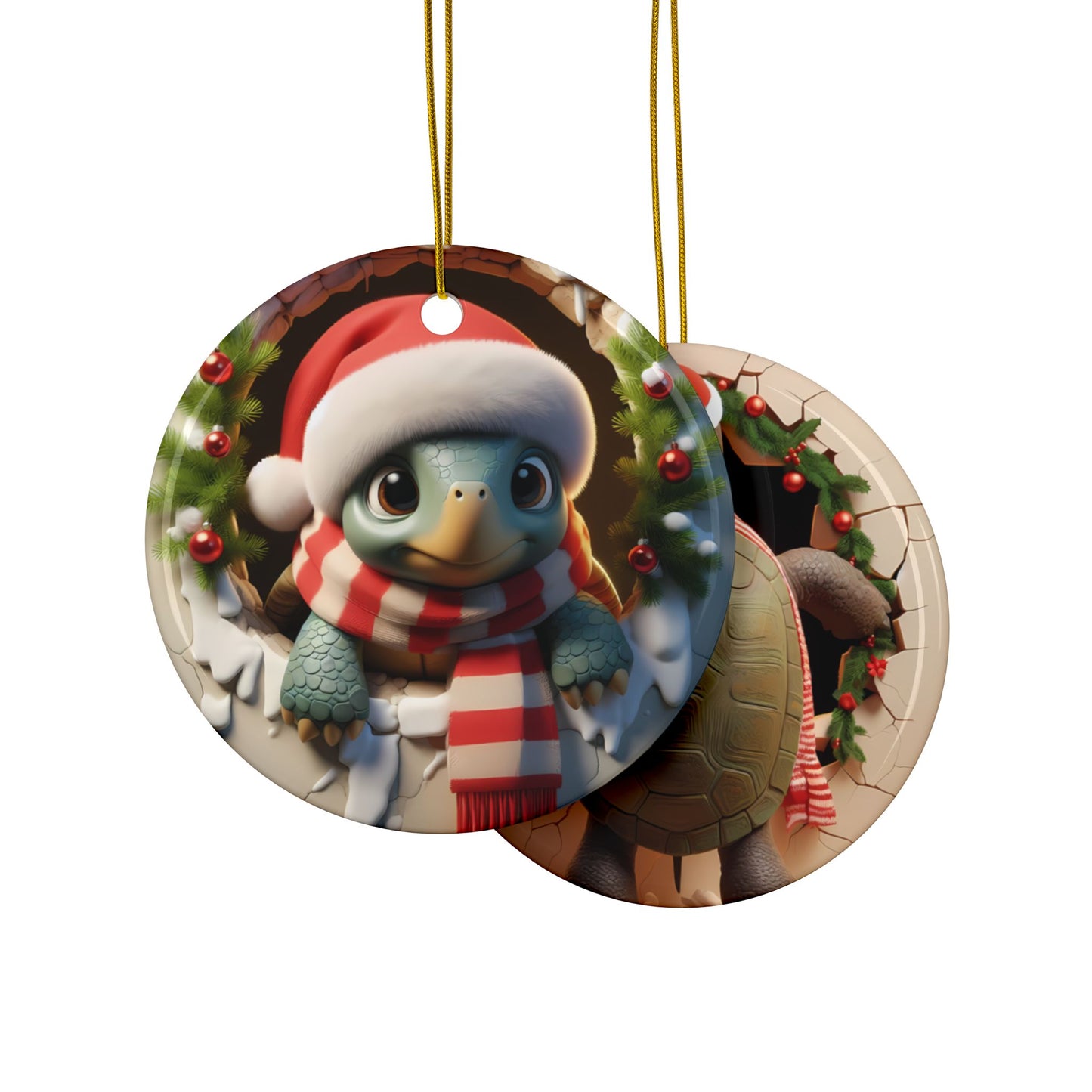 Festive Break-Through Turtle Ceramic Ornament, Double-Sided