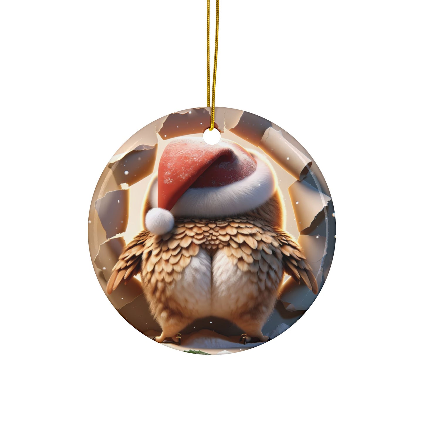 Cute Break-Through Owl Ceramic Ornament, Double-Sided