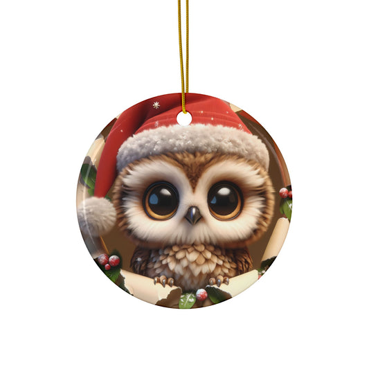 Cute Break-Through Owl Ceramic Ornament, Double-Sided