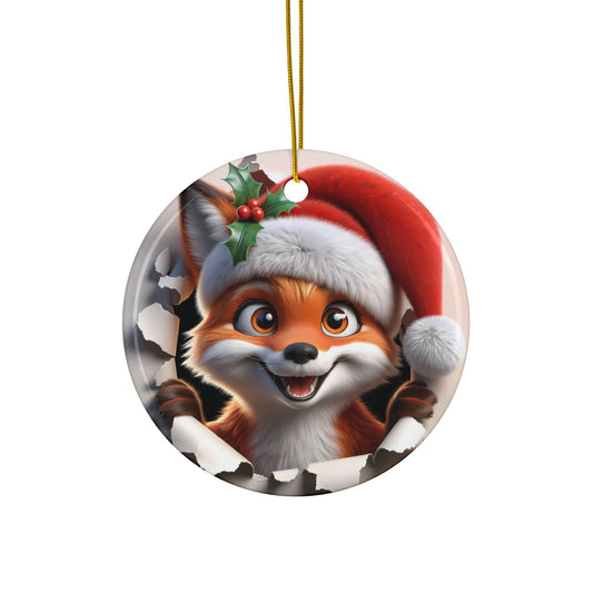 Cute Break-Through Fox Ceramic Ornament, Double-Sided