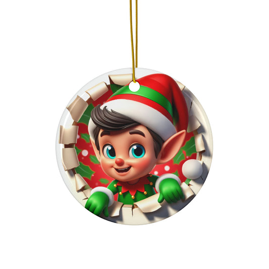 Cute Break-Through Elf Ceramic Ornament, Double-Sided