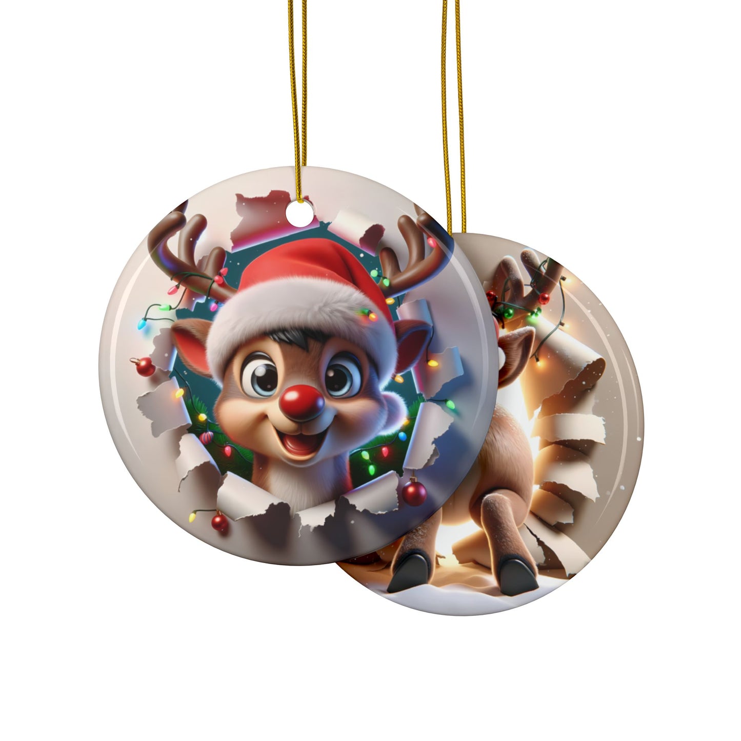 Cute Break-Through Reindeer Ceramic Ornament, Double-Sided