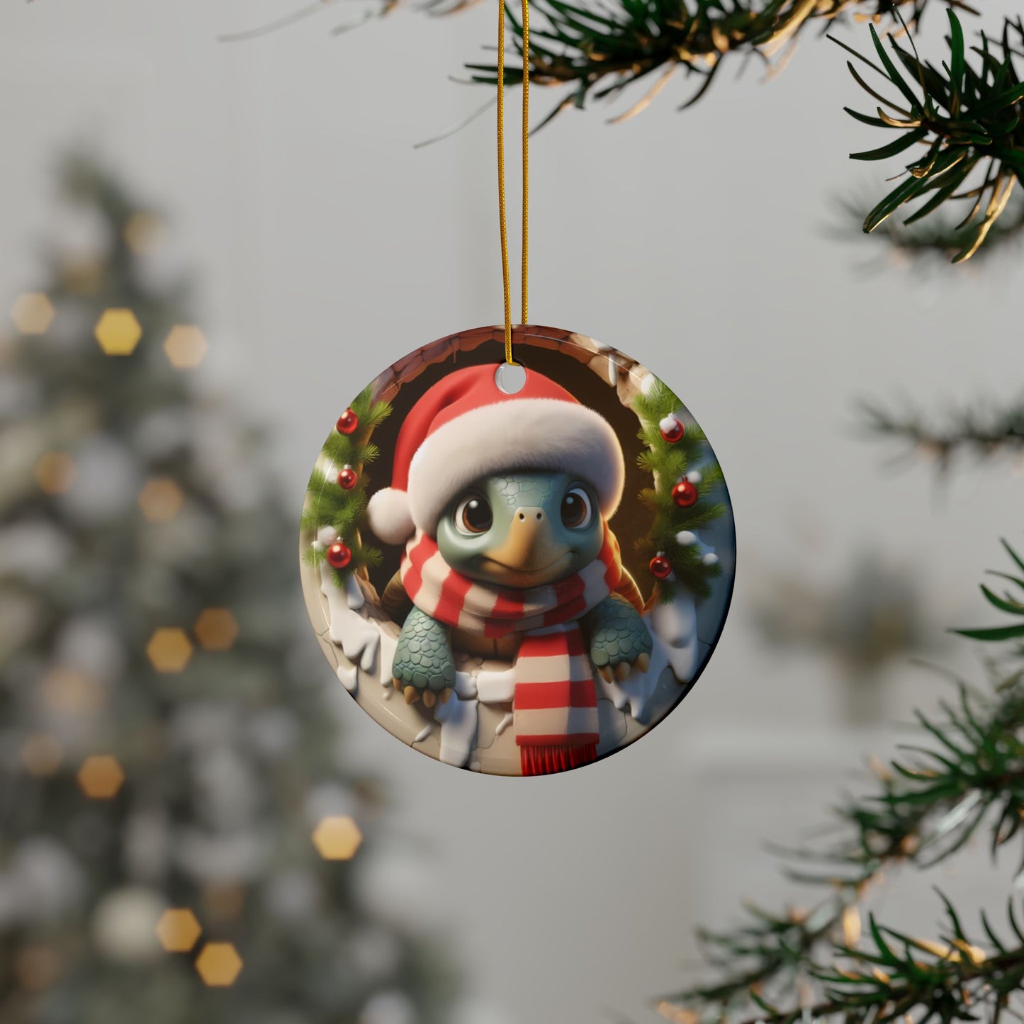 Festive Break-Through Turtle Ceramic Ornament, Double-Sided