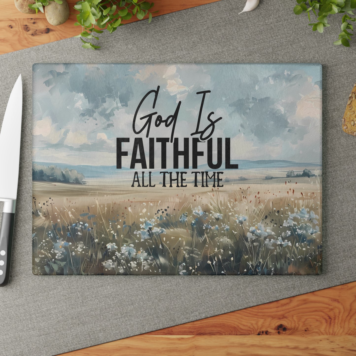 God is Faithful Glass Cutting Board