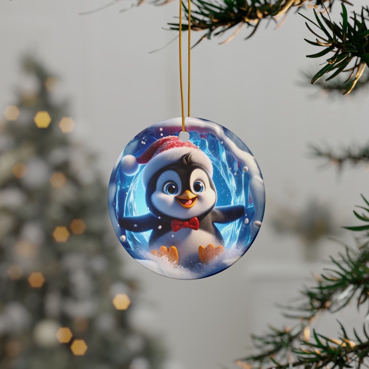 Cute Break-Through Penguin Ceramic Ornament, Double-Sided