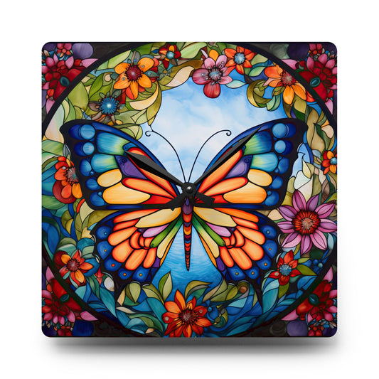 Stained Glass Butterfly Wall Clock