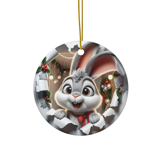 Cute Break-Through Rabbit Ceramic Ornament, Double-Sided