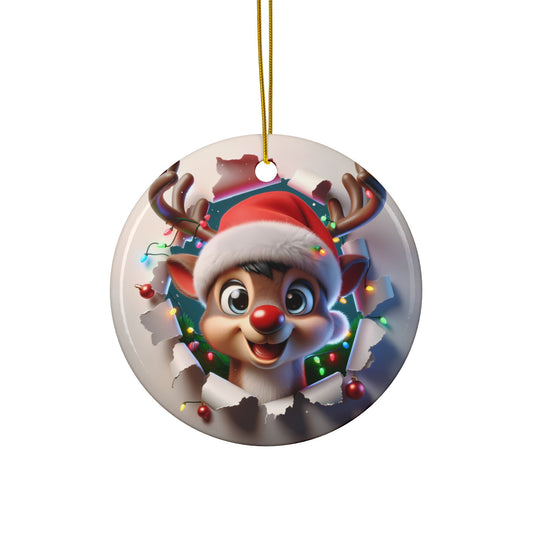 Cute Break-Through Reindeer Ceramic Ornament, Double-Sided