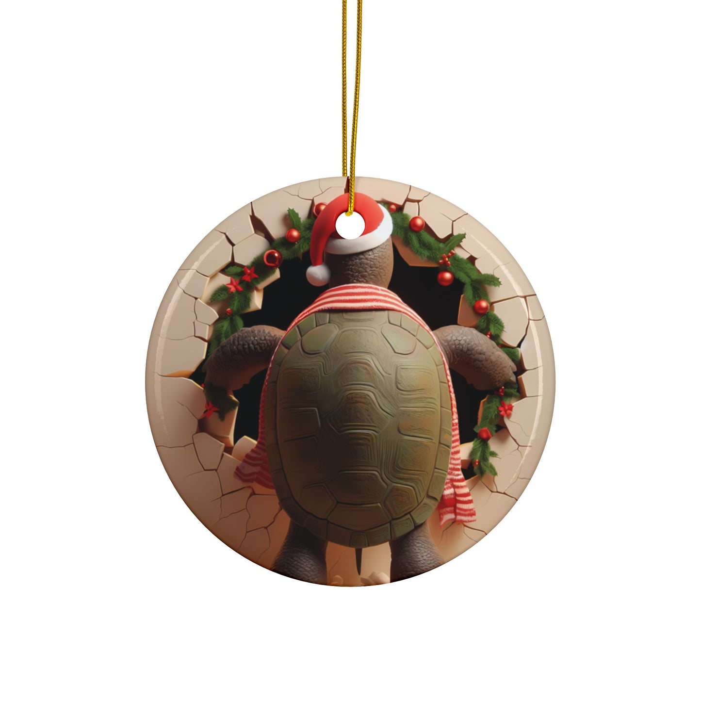 Festive Break-Through Turtle Ceramic Ornament, Double-Sided