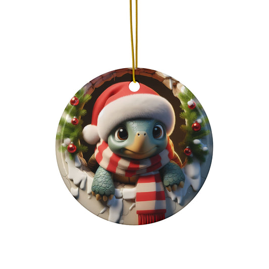 Festive Break-Through Turtle Ceramic Ornament, Double-Sided