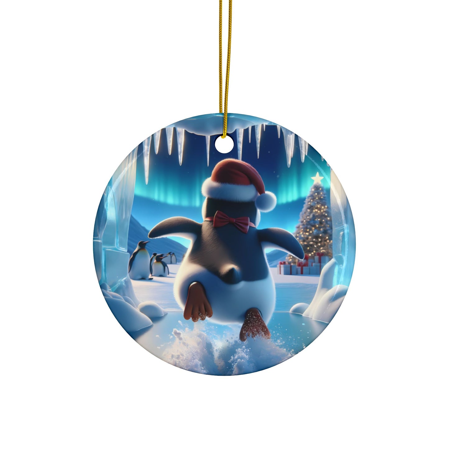 Cute Break-Through Penguin Ceramic Ornament, Double-Sided