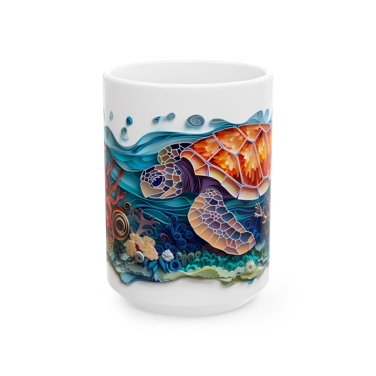 Sea Turtle Ocean Ceramic Mug - Colorful Underwater Wildlife Coffee Cup (11oz & 15oz)