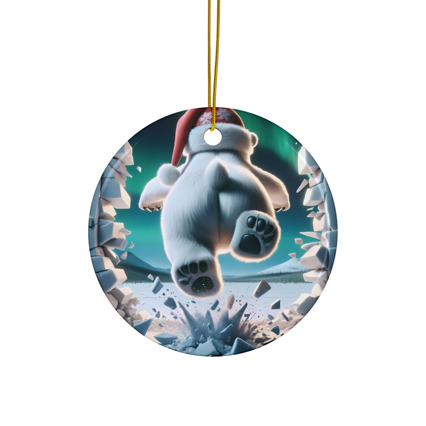 Cute Break-Through Polar Bear Ceramic Ornament, Double-Sided