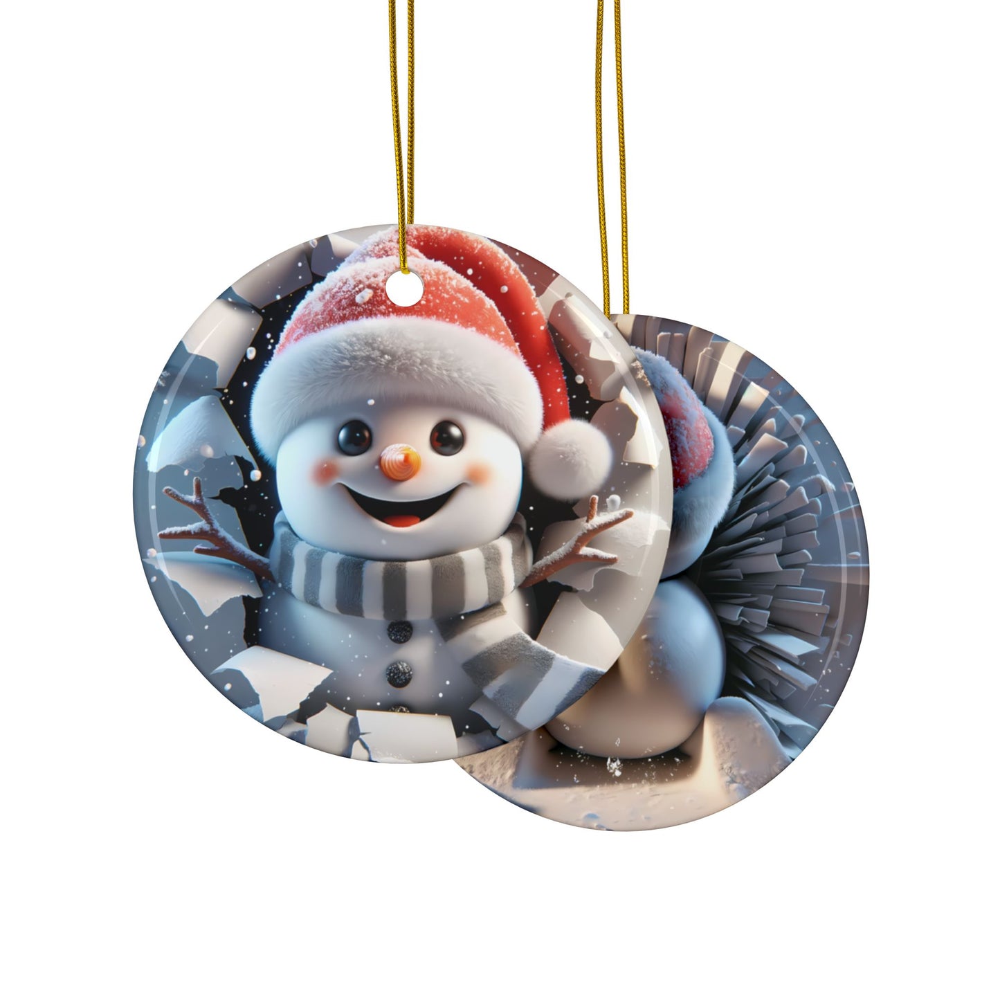 Cute Break-Through Snowman Ceramic Ornament, Double-Sided