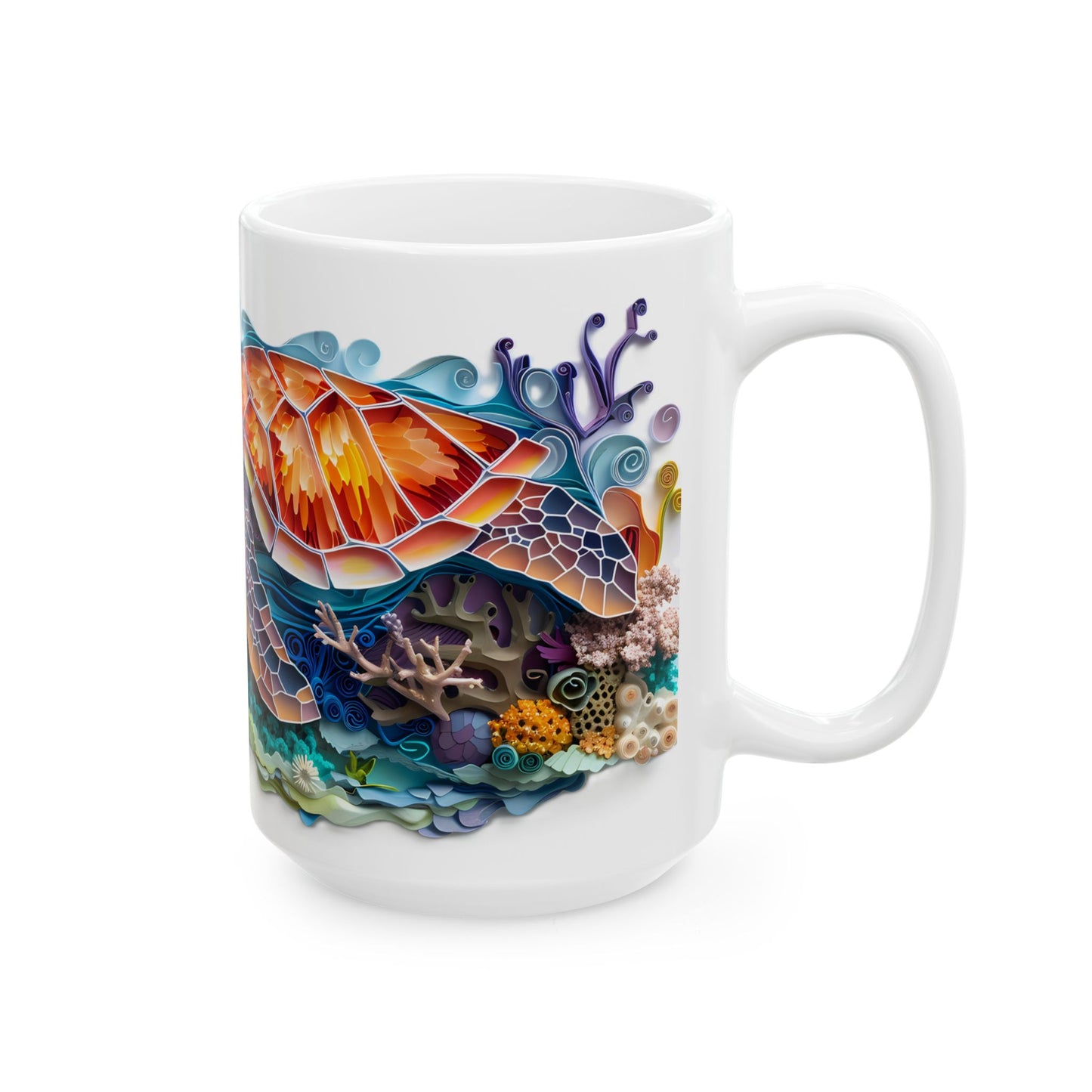 Sea Turtle Ocean Ceramic Mug - Colorful Underwater Wildlife Coffee Cup (11oz & 15oz)