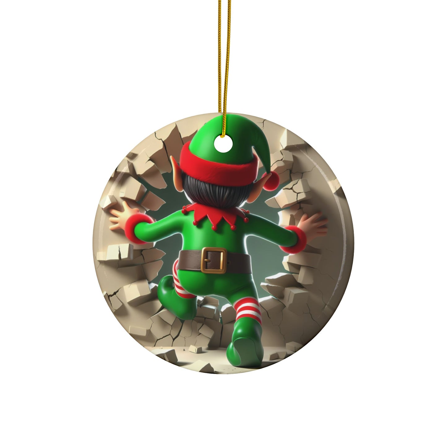 Cute Break-Through Elf Ceramic Ornament, Double-Sided