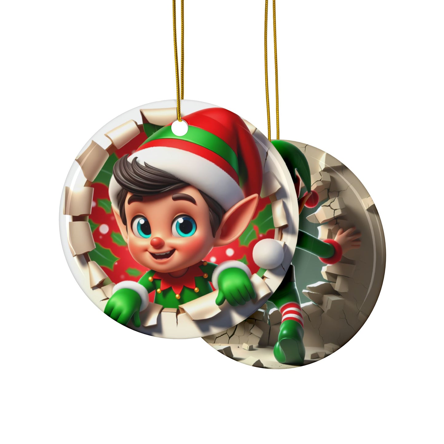 Cute Break-Through Elf Ceramic Ornament, Double-Sided
