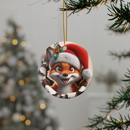 Cute Break-Through Fox Ceramic Ornament, Double-Sided