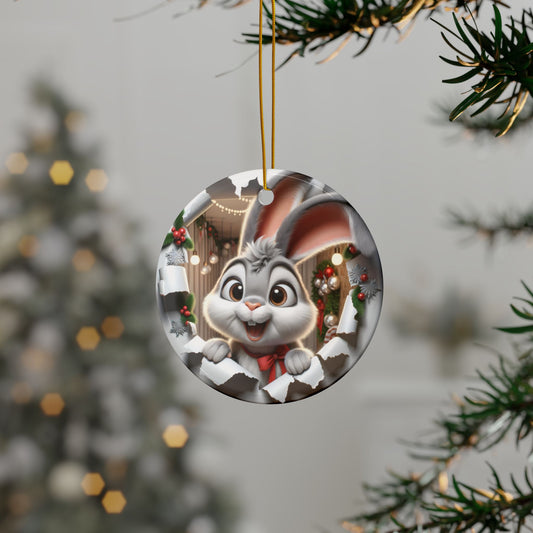 Cute Break-Through Rabbit Ceramic Ornament, Double-Sided