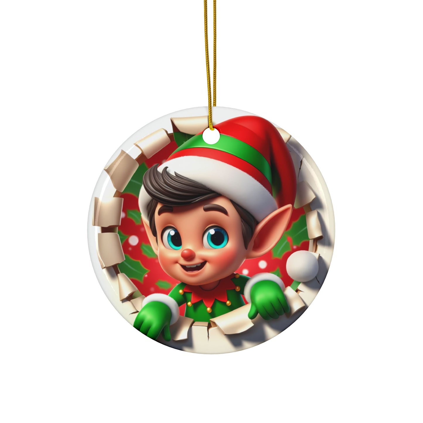 Cute Break-Through Elf Ceramic Ornament, Double-Sided