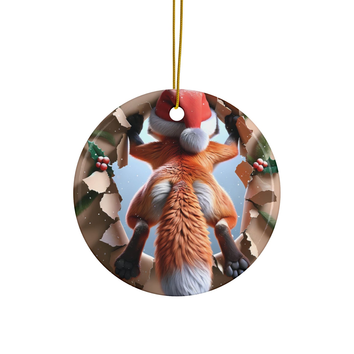 Cute Break-Through Fox Ceramic Ornament, Double-Sided