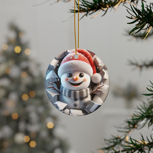 Cute Break-Through Snowman Ceramic Ornament, Double-Sided