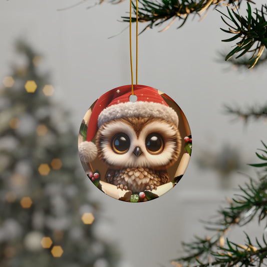Cute Break-Through Owl Ceramic Ornament, Double-Sided