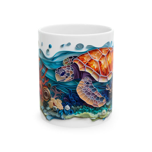Sea Turtle Ocean Ceramic Mug - Colorful Underwater Wildlife Coffee Cup (11oz & 15oz)