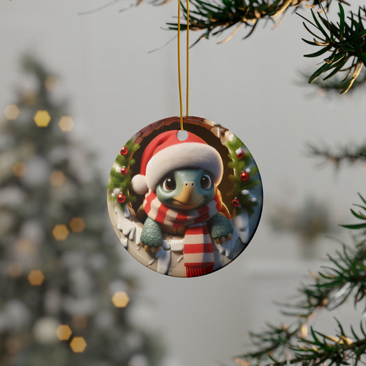 Festive Break-Through Turtle Ceramic Ornament, Double-Sided