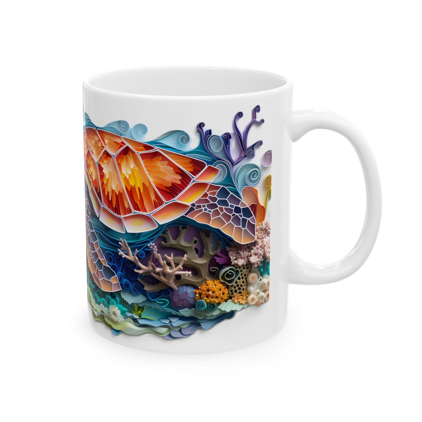Sea Turtle Ocean Ceramic Mug - Colorful Underwater Wildlife Coffee Cup (11oz & 15oz)