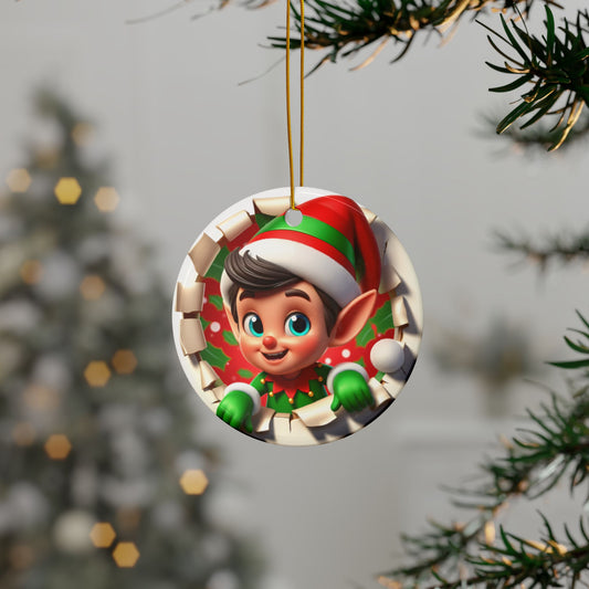 Cute Break-Through Elf Ceramic Ornament, Double-Sided