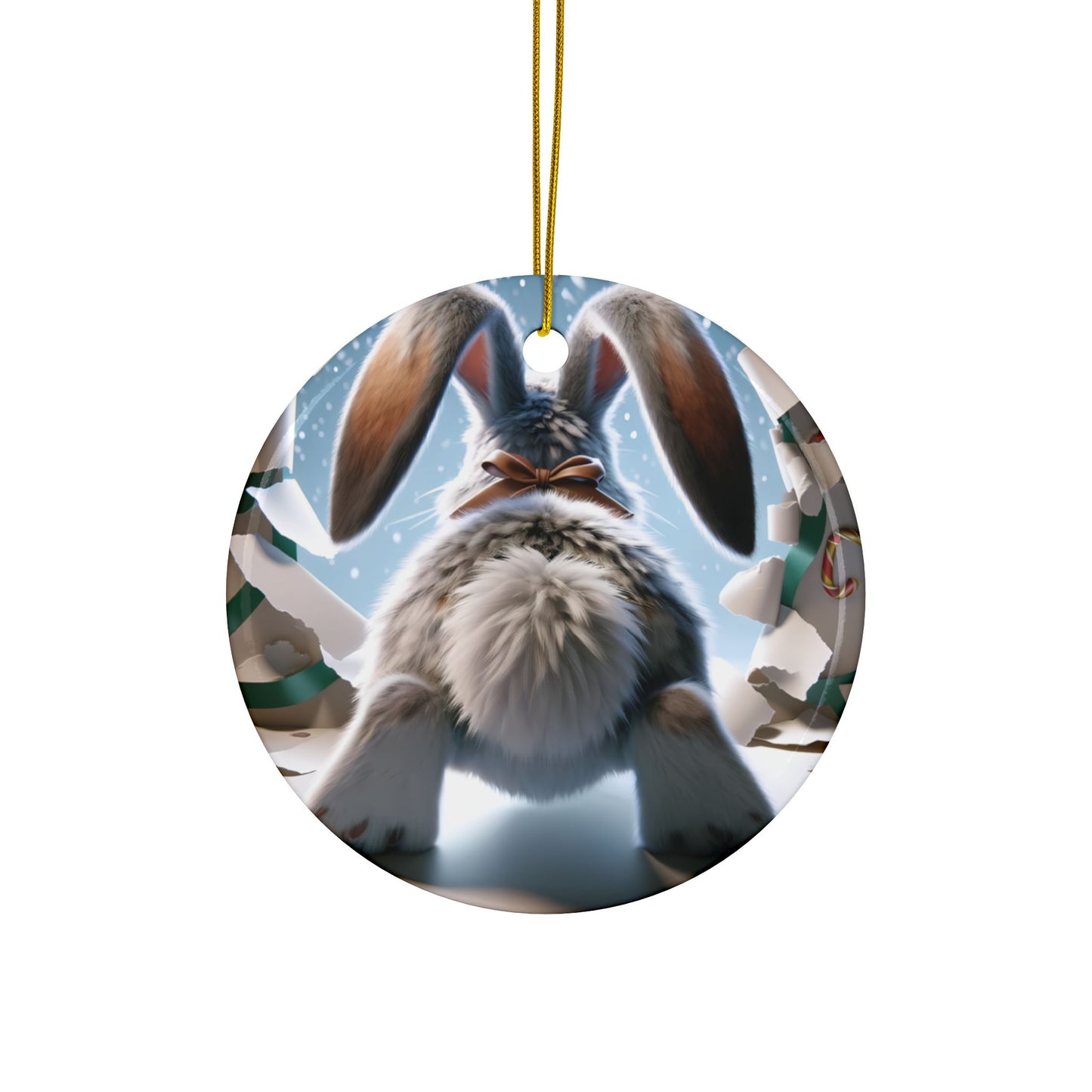 Cute Break-Through Rabbit Ceramic Ornament, Double-Sided