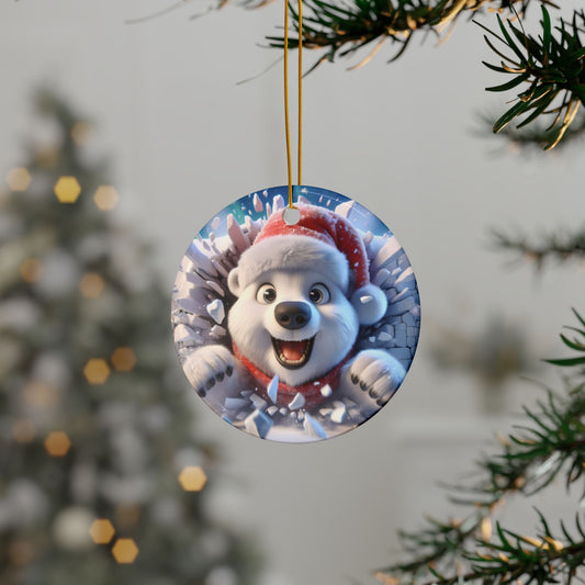 Cute Break-Through Polar Bear Ceramic Ornament, Double-Sided