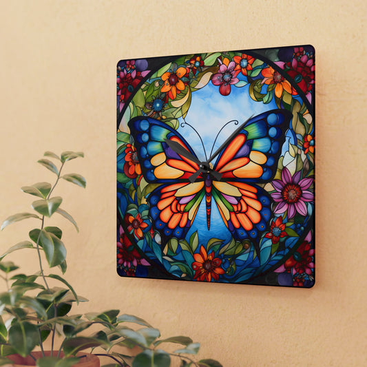Stained Glass Butterfly Wall Clock