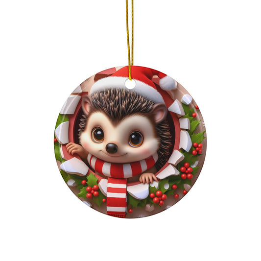 Festive Break-Through Hedgehog Ceramic Ornament, Double-Sided