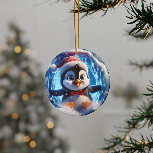 Cute Break-Through Penguin Ceramic Ornament, Double-Sided