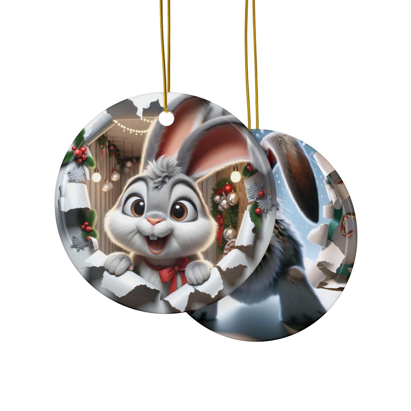 Cute Break-Through Rabbit Ceramic Ornament, Double-Sided