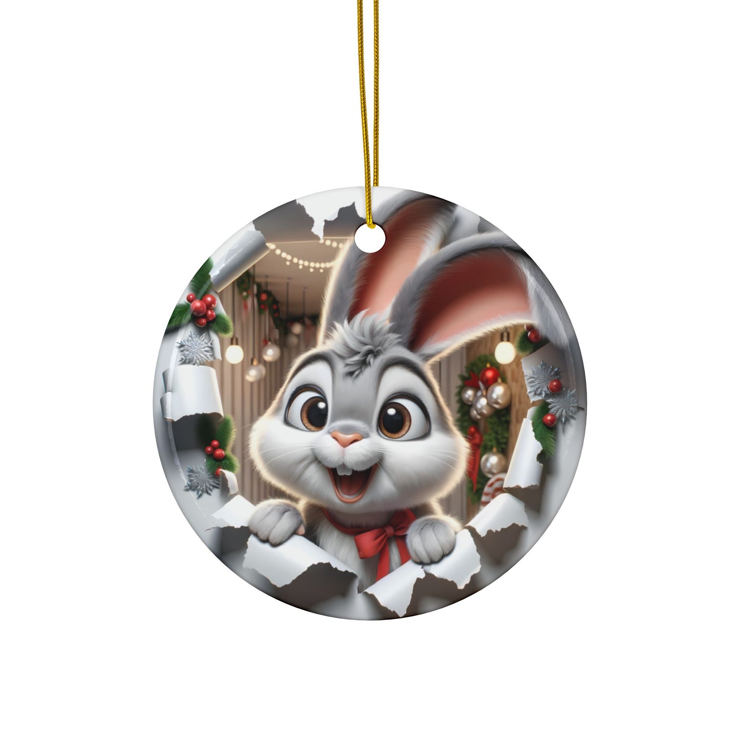Cute Break-Through Rabbit Ceramic Ornament, Double-Sided