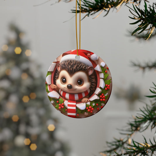 Festive Break-Through Hedgehog Ceramic Ornament, Double-Sided