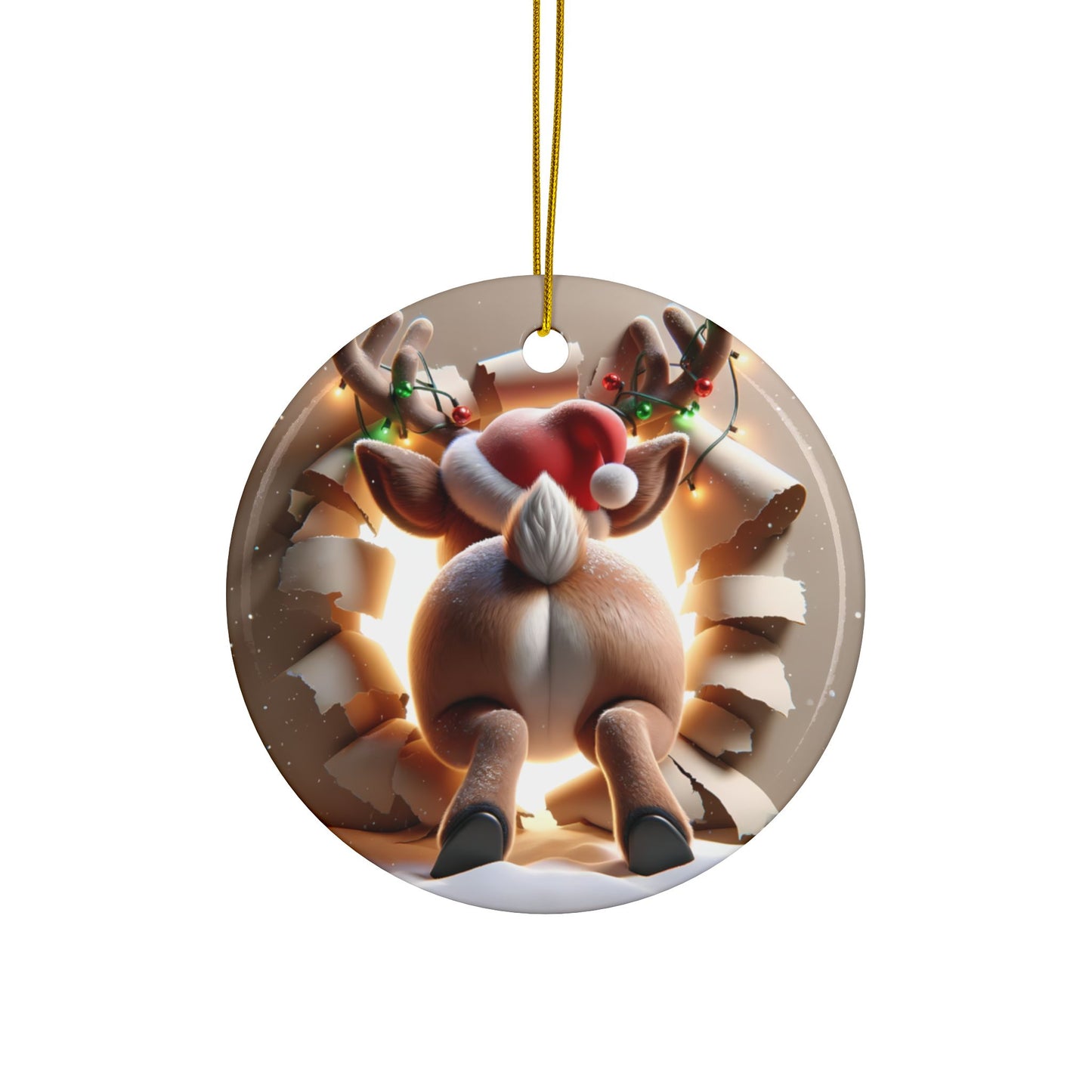Cute Break-Through Reindeer Ceramic Ornament, Double-Sided